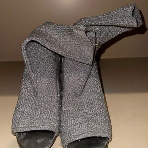 Miu Miu Gray Knit Open-Toe Booties